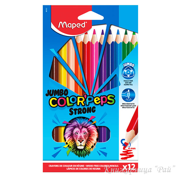 Цветни моливи Maped COLOR PEPS STRONG JUMBO 12 цвята